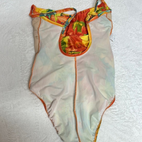 Vibrant Orange and Yellow One Piece Swimsuit with Spaghetti Straps - Picture 11 of 11
